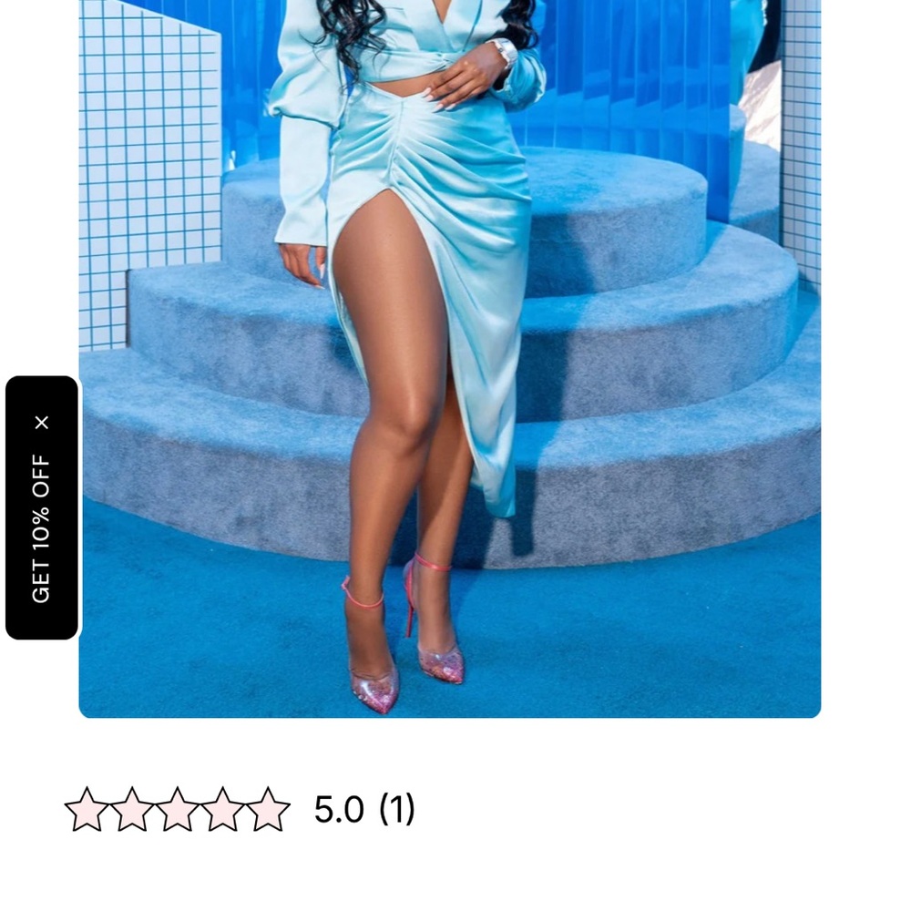 Chic Asymmetrical Satin Skirt and top set in Light Blue